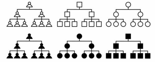 outline silhouette Organization structure or family tree icon set isolated on white background vector