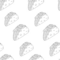 Seamless pattern with Tacos from meat, vegetables pointing in different directions. Mexican cuisine vector