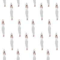 Endless pattern with image of a Woman performing a yoga asana on her toes with her hands raised up. vector