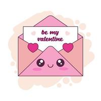 lindo personaje de dibujos animados kawaii sobre. tarjeta de felicitación del día de san valentín dibujada a mano con texto sea mi san valentín. amor, concepto romántico. vector