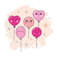 Cute cartoon kawaii balloon characters set with stars on a beige background. Hand drawn elements for greeting cards, stickers, print for graphic tee. vector