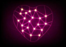 Heart net wireframe neon light futuristic background vector