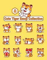 Set of cute tiger characters with different emoticons vector