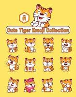 Set of cute tiger characters with different emoticons vector