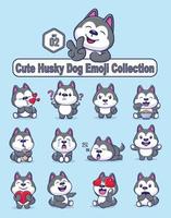 conjunto de lindos personajes de perros husky con diferentes emoticonos vector