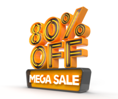 Mega Sale 80 Prozent Rabatt linke Seitenansicht 3D-Renderobjekt png