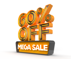 Mega Sale 60 Prozent Rabatt linke Seitenansicht 3D-Renderobjekt png