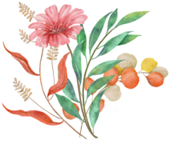 planta tropical de otoño acuarela dibujada a mano. hoja botánica de flora. png