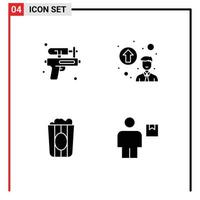 User Interface Pack of 4 Basic Solid Glyphs of gun movie park promotion concept avatar Editable Vector Design Elements