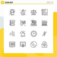 Universal Icon Symbols Group of 16 Modern Outlines of menu html justice development coding Editable Vector Design Elements