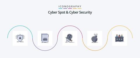 Cyber Spot And Cyber Security Line Filled Flat 5 Icon Pack Including danger. bomb. malicious. sword. game vector