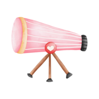 Watercolor telescope Valentine's day. Space Valentine concept png