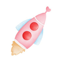 Watercolor hand drawn rocket for Valentine's day, Start and leadership concept png
