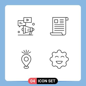 4 User Interface Line Pack of modern Signs and Symbols of megaphone paper chat document pin Editable Vector Design Elements