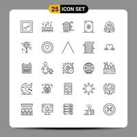 Mobile Interface Line Set of 25 Pictograms of wedding cake trailer printing development Editable Vector Design Elements