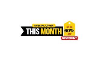 60 Percent THIS MONTH offer, clearance, promotion banner layout with sticker style. vector