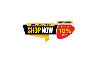 10 Percent SHOP NOW offer, clearance, promotion banner layout with sticker style. vector