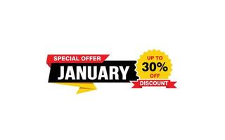 30 Percent JANUARY discount offer, clearance, promotion banner layout with sticker style. vector