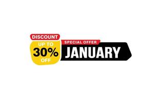 30 Percent JANUARY discount offer, clearance, promotion banner layout with sticker style. vector