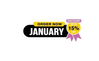 15 Percent JANUARY discount offer, clearance, promotion banner layout with sticker style. vector