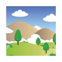 vector de dibujos animados de paisaje con estilo de diseño plano de montaña y árbol