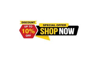 10 Percent SHOP NOW offer, clearance, promotion banner layout with sticker style. vector