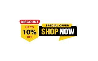 10 Percent SHOP NOW offer, clearance, promotion banner layout with sticker style. vector