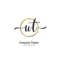 WT Initial handwriting and signature logo design with circle. Beautiful design handwritten logo for fashion, team, wedding, luxury logo. vector