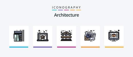 la línea de arquitectura llenó el paquete de 5 íconos que incluye la impresión azul. plan. arquitectura. ventana. marco. diseño de iconos creativos vector