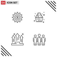 4 Universal Line Signs Symbols of gear businessmen success soft serve people Editable Vector Design Elements