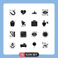 16 Thematic Vector Solid Glyphs and Editable Symbols of girdle belt mountain printer gadget Editable Vector Design Elements