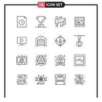 Modern Set of 16 Outlines and symbols such as play computer people monitor landmark Editable Vector Design Elements