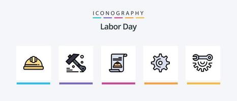 Labor Day Line Filled 5 Icon Pack Including brick . helmet . tool. hammer. Creative Icons Design vector