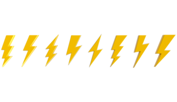 3D Set lightning bolt. Thunderbolt on transparent PNG Background.