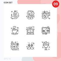 conjunto de 9 iconos de interfaz de usuario modernos símbolos signos para amor signo de receptor de café colgando elementos de diseño vectorial editables vector