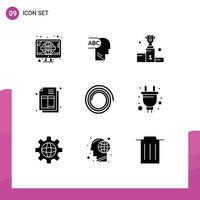9 Universal Solid Glyphs Set for Web and Mobile Applications socket electric medal spiral invoice Editable Vector Design Elements