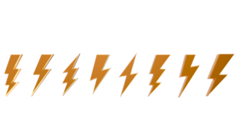 3D Set lightning bolt. Thunderbolt on transparent PNG Background