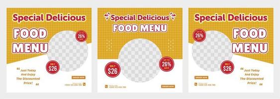 Delicious food menu and restaurant social media post template vector