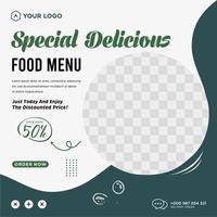 Delicious food menu and restaurant social media post template vector