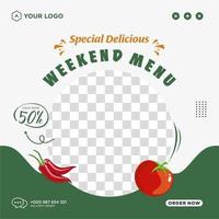 Delicious food menu and restaurant social media post template vector