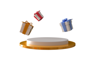 3D-Überraschungsgeschenkbox mit Podium. 3D-Darstellung. png