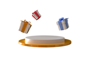 3d verrassing geschenk doos met podium. 3d geven illustratie. png