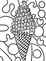 helado en cono comida dulce para colorear página vector