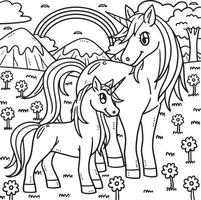 Mother Unicorn and Baby Unicorn Coloring Page vector