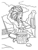 Native American Indian with Drum Coloring Page vector
