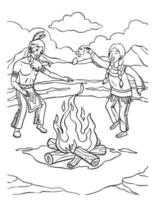 Native American Indian Fire Dancing Coloring Page vector