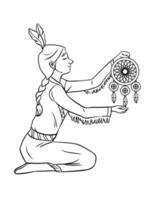 Native American Indian Girl Dreamcatcher Isolated vector