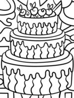 pastel de tres capas comida dulce página para colorear para niños vector
