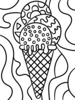 Ice Cream In Cone Sweet Food Coloring Page vector