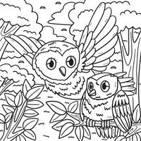 Mother Owl and Baby Owl Coloring Page for Kids vector